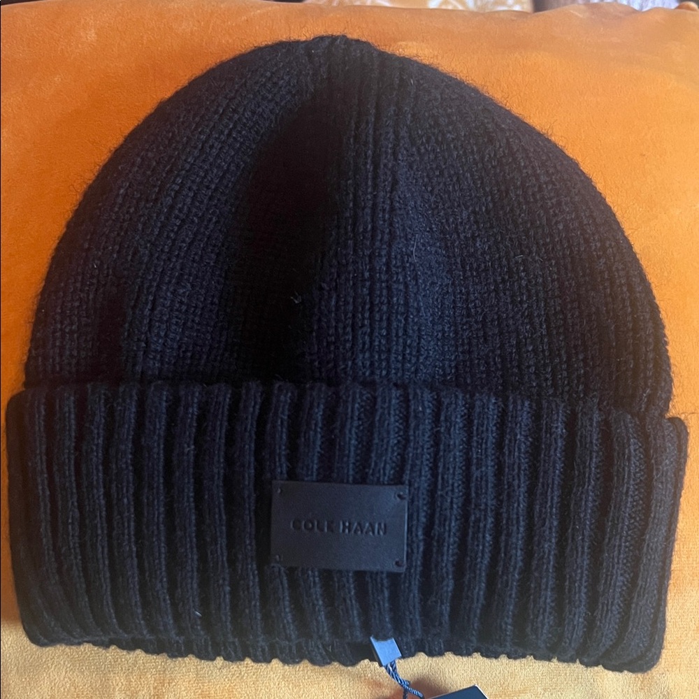 Cole Haan Classic Black Ribbed Beanie